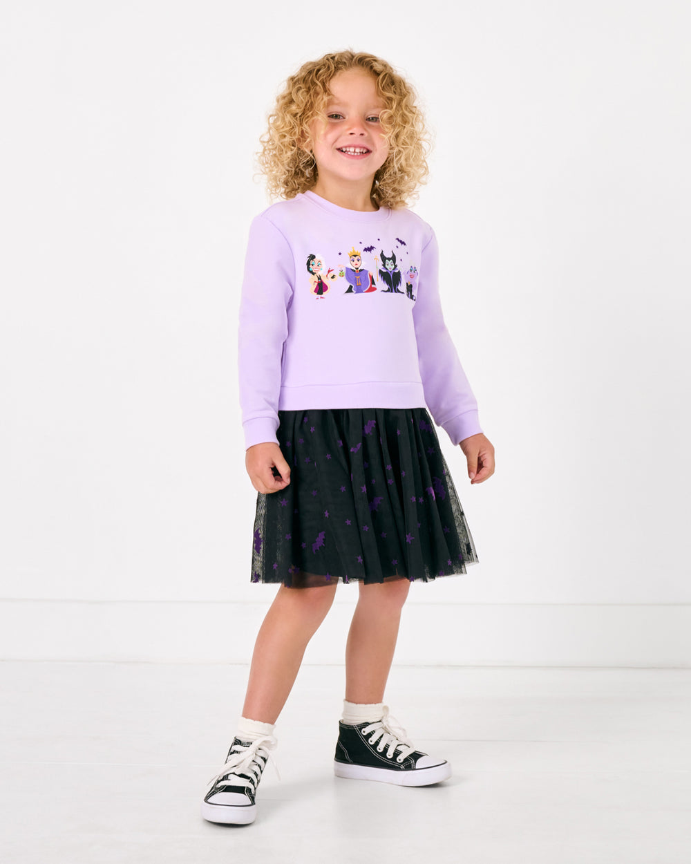Standing girl wearing the Disney Villains Crewneck Tutu Dress