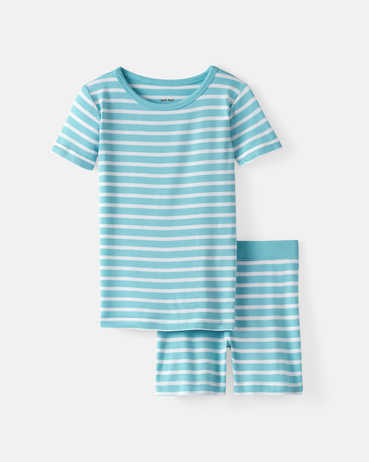 Flat lay of the Dockside Stripe Two-Piece Short Sleeve & Shorts Pajama Set
