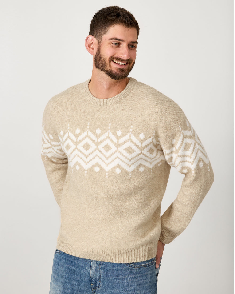 Man wearing the Neutral Fair Isle Adult Sweater
