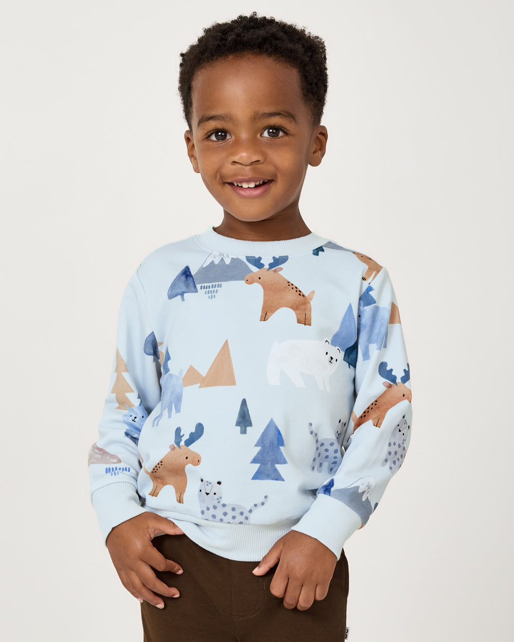Boy wearing the Alpine Explorers Crewneck Sweatshirt