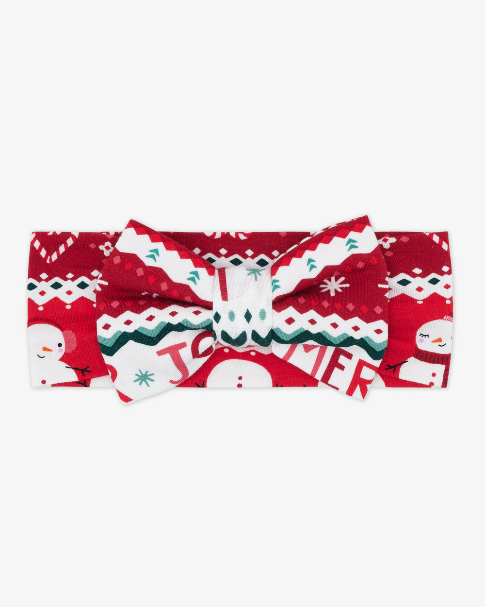 Flat lay of the Festive Fair Isle Luxe Bow Headband