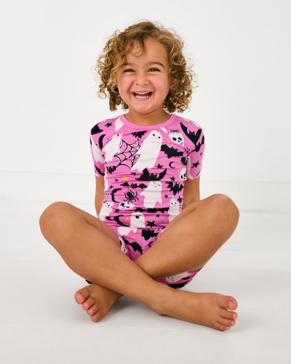 Pink Frightful Friends Two-Piece Short Sleeve & Shorts Pajama Set