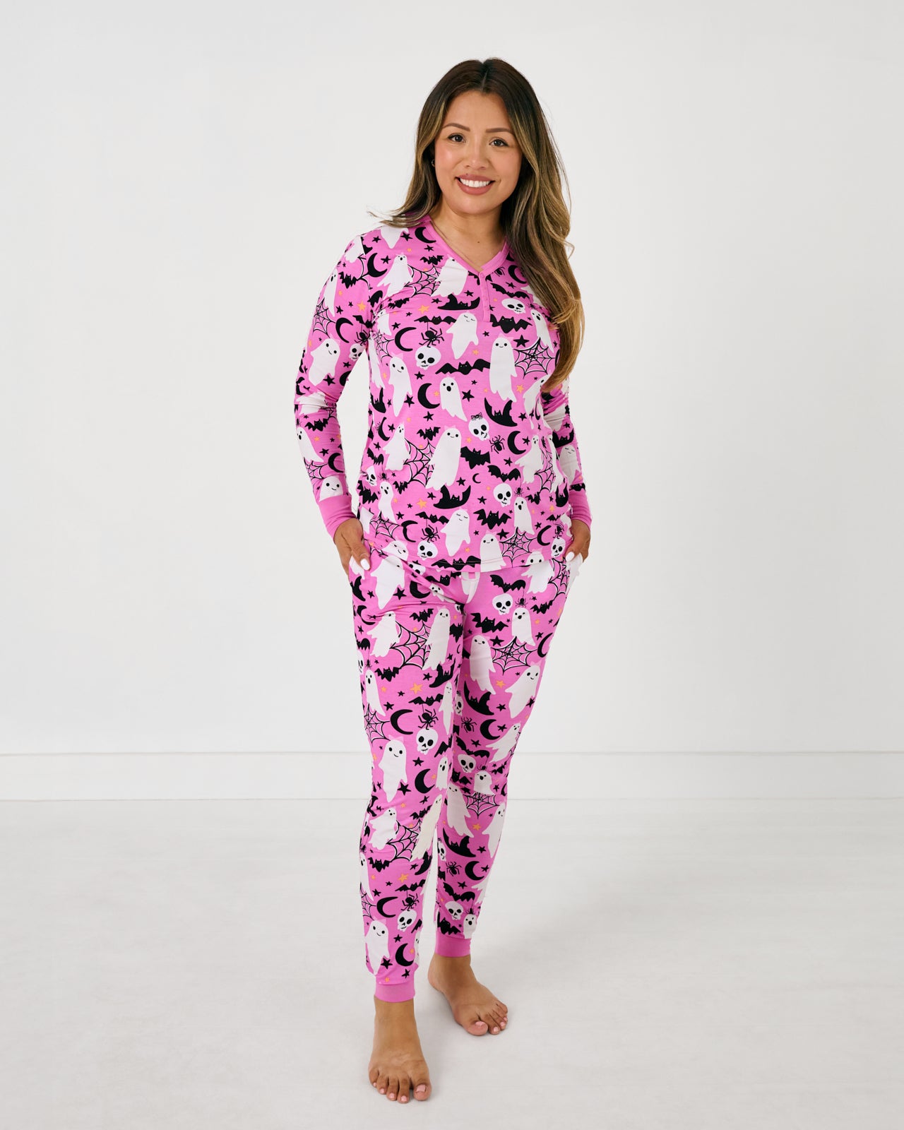 Matching Pyjama Ladies Long Sleeve Pyjama Tops Pink Frightful