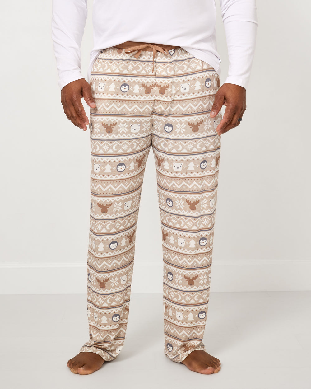 Man wearing the Frosty Fair Isle Men's Pajama Pants