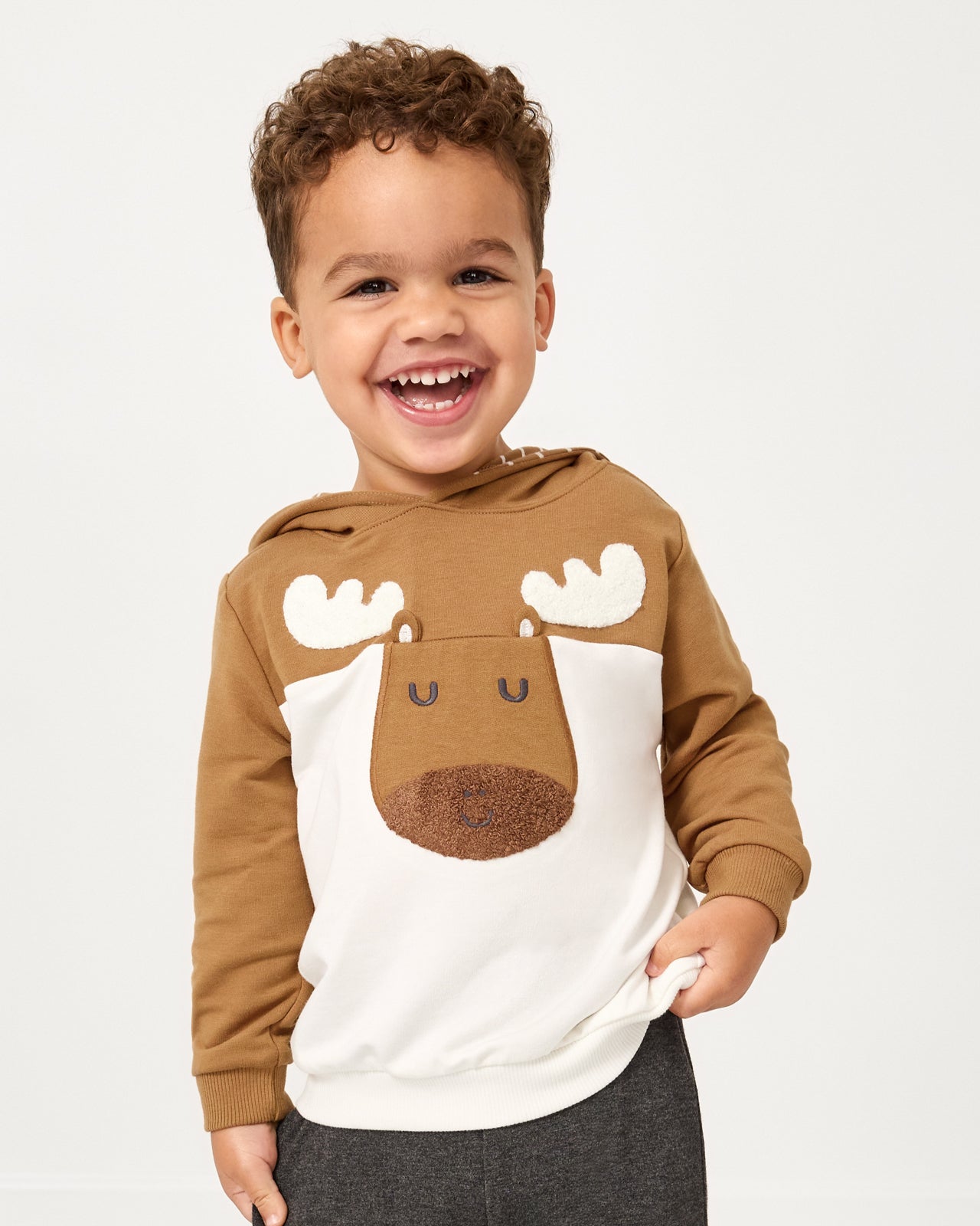 Boy wearing the Moose Pullover Hoodie