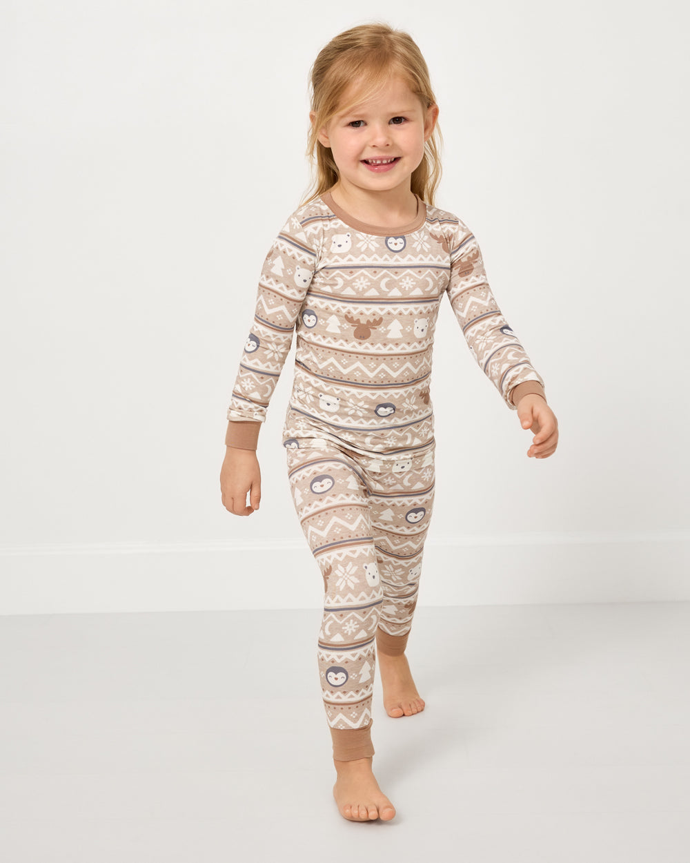 Girl wearing the Frosty Fair Isle Two-Piece Pajama Set