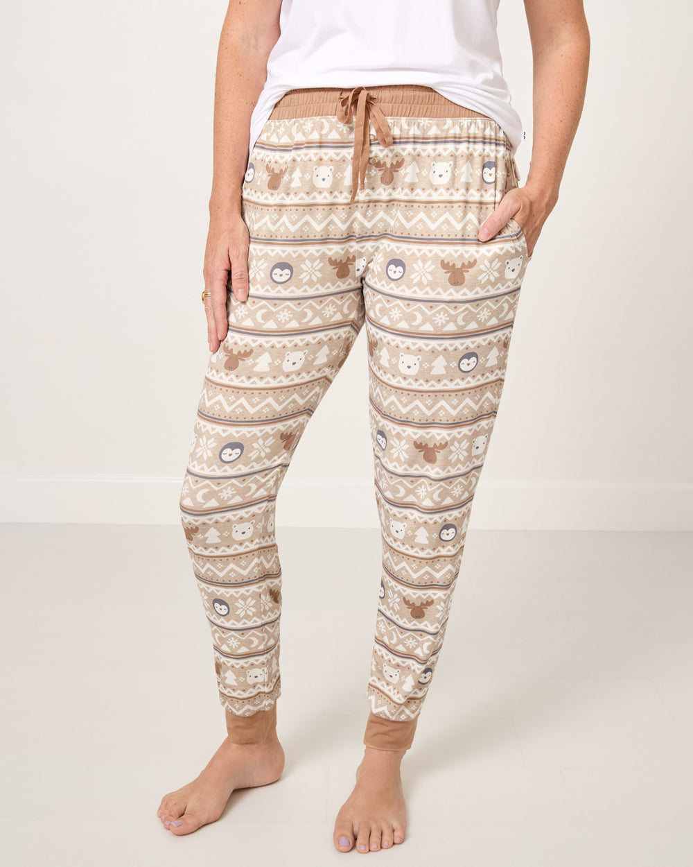 Woman wearing the Frosty Fair Isle Women's Pajama Pants