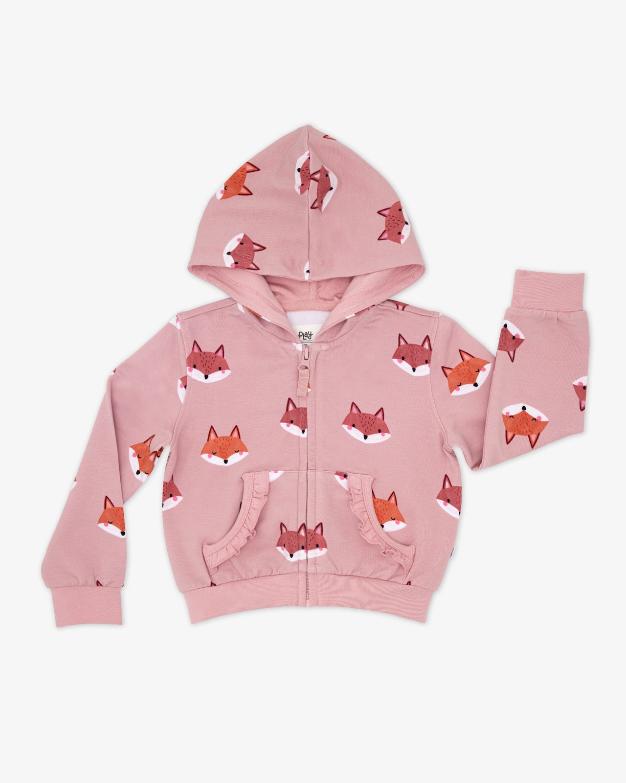 Flat lay of the Fox Tracks Ruffle Zip Hoodie