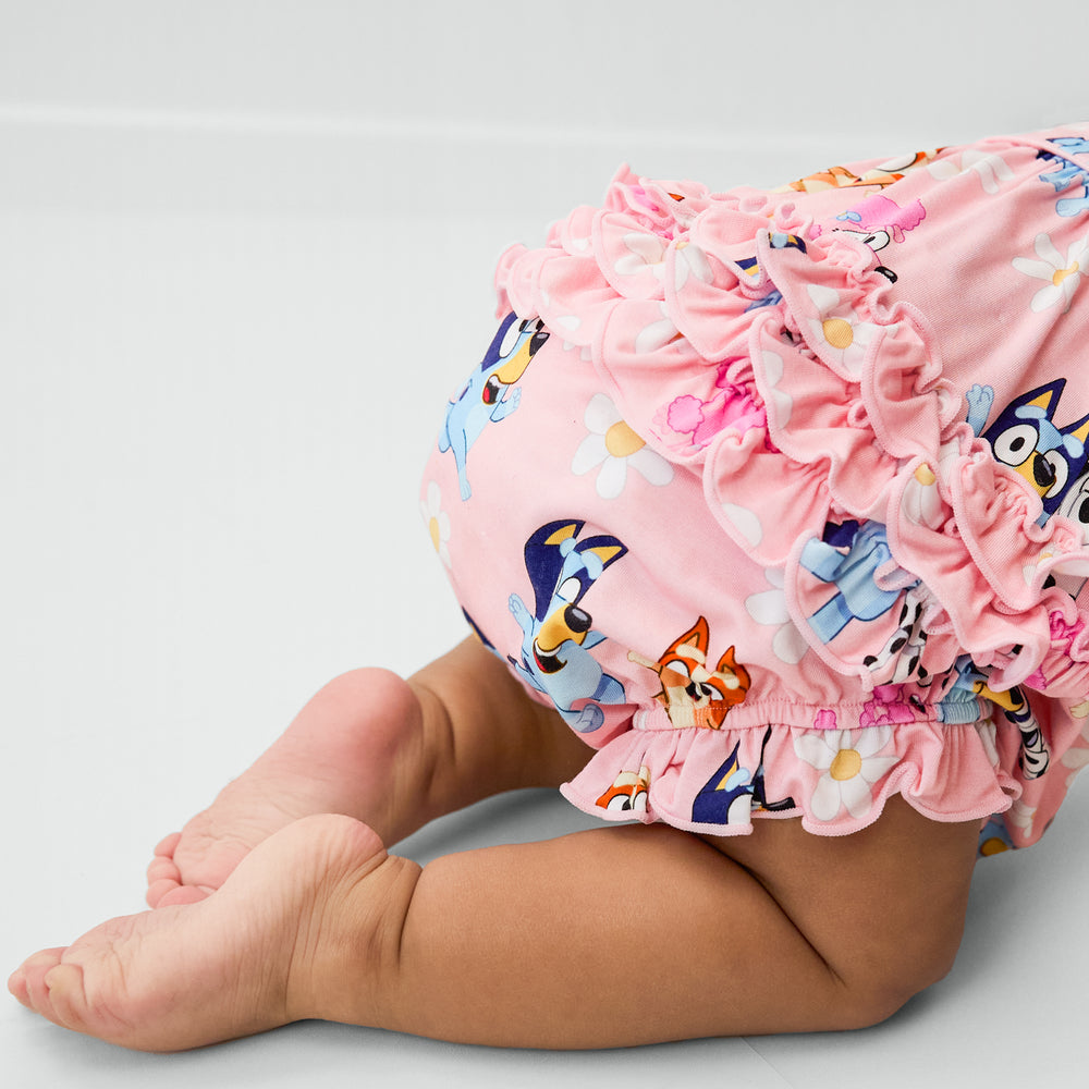 Close up of the ruffle detail on the Bluey Garden Games Bubble Romper