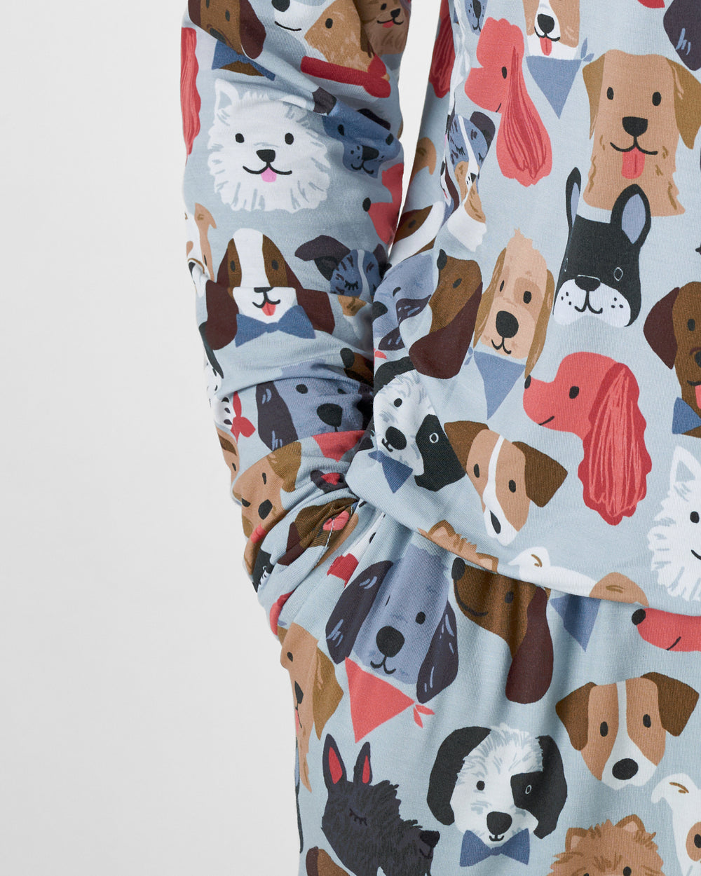 Close up of the pocket detail on the Gray Puppy Parade Men's Pajama Pants