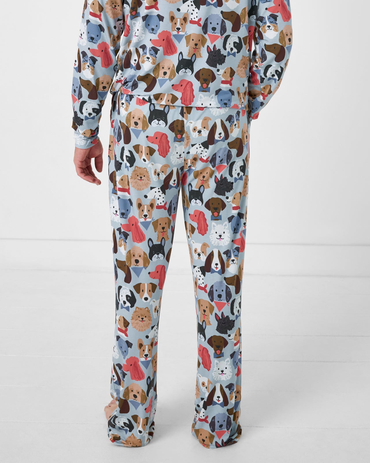 Back view of man wearing the Gray Puppy Parade Men's Pajama Pants