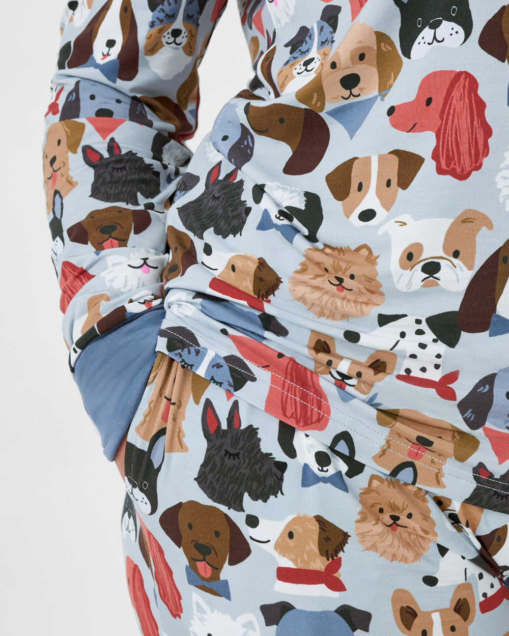 Close up of the pocket detail on the Gray Puppy Parade Women's Pajama Pants