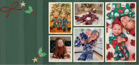 Collage of children in festive pajamas with a green border and Christmas decorations.