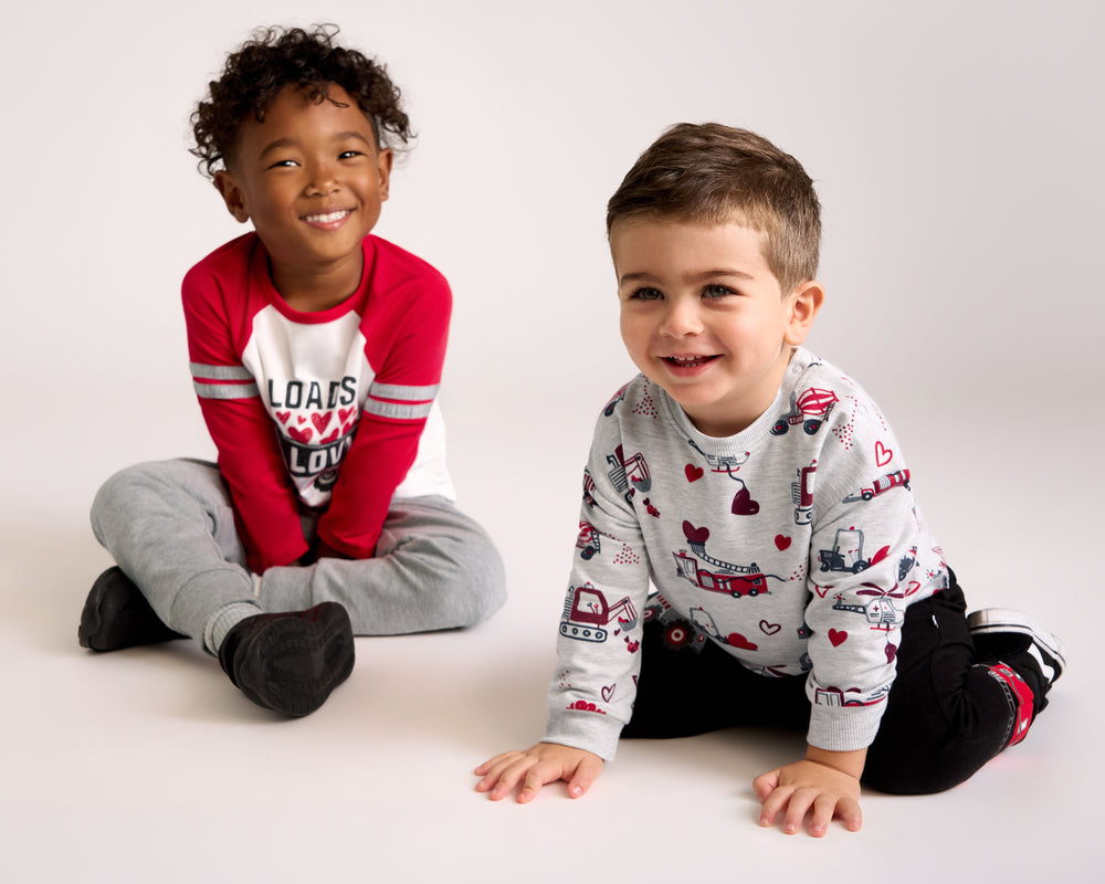 Two boys wearing styles from the Valentines drop