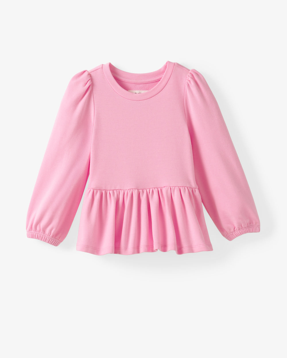 Flat lay of the Gumball Pink Puff Sleeve Peplum Top