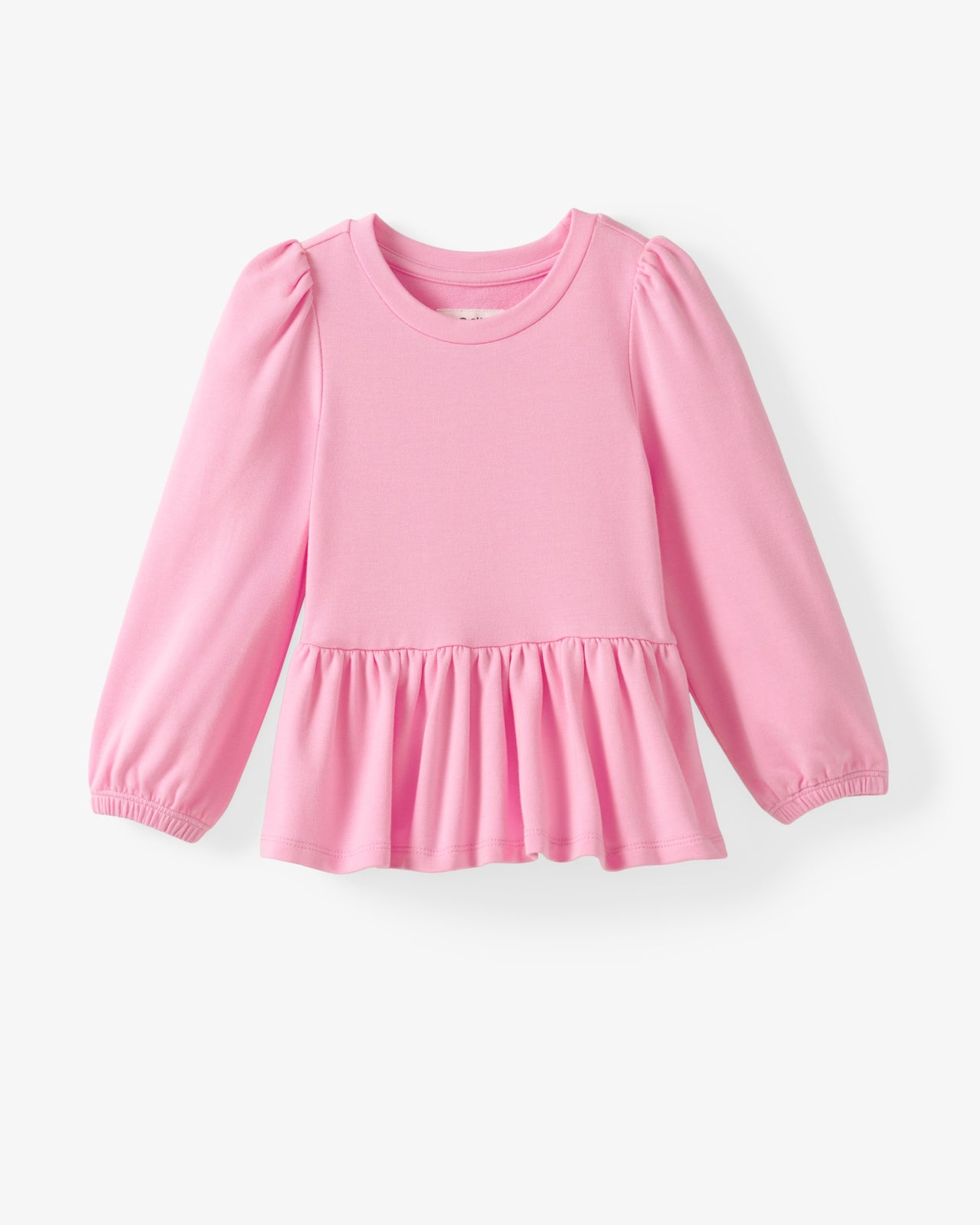 Flat lay of the Gumball Pink Puff Sleeve Peplum Top