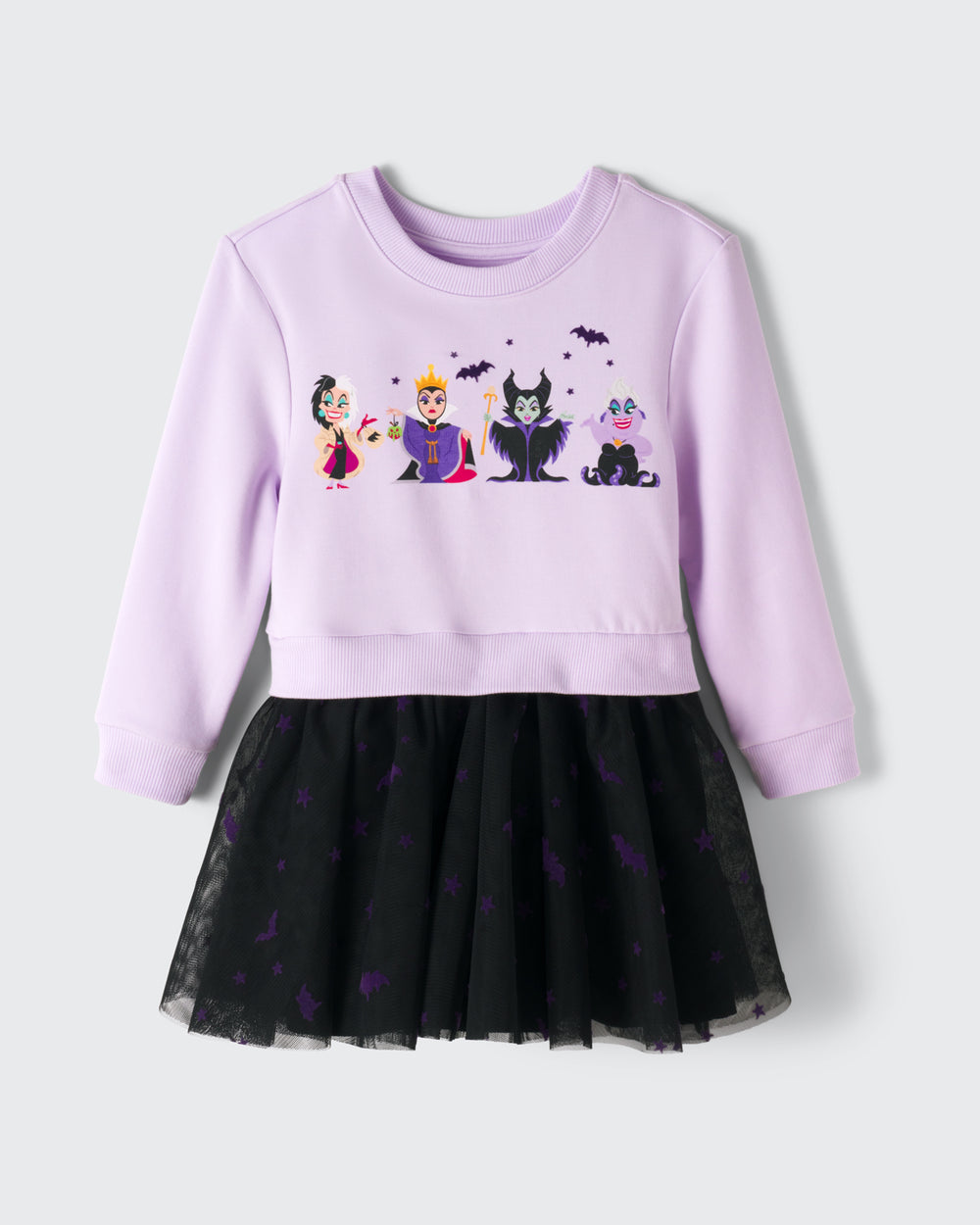 Flat lay of the Disney Villains Crewneck Tutu Dress
