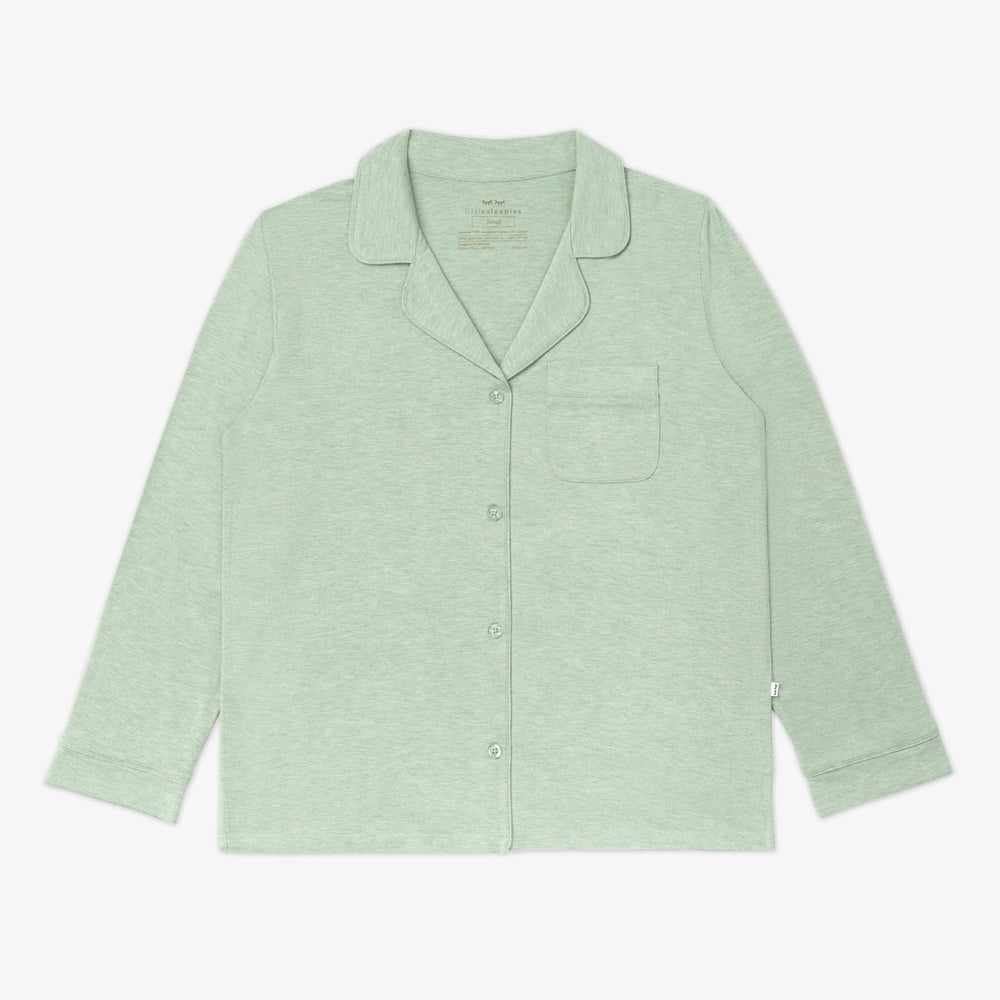 flat lay image of a women's Heather Sage pj top from the Heather Sage pajama set