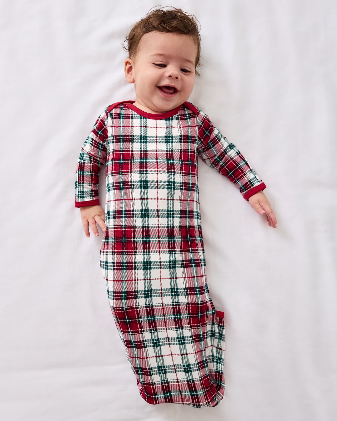 Baby wearing the Holly Plaid Infant Gown