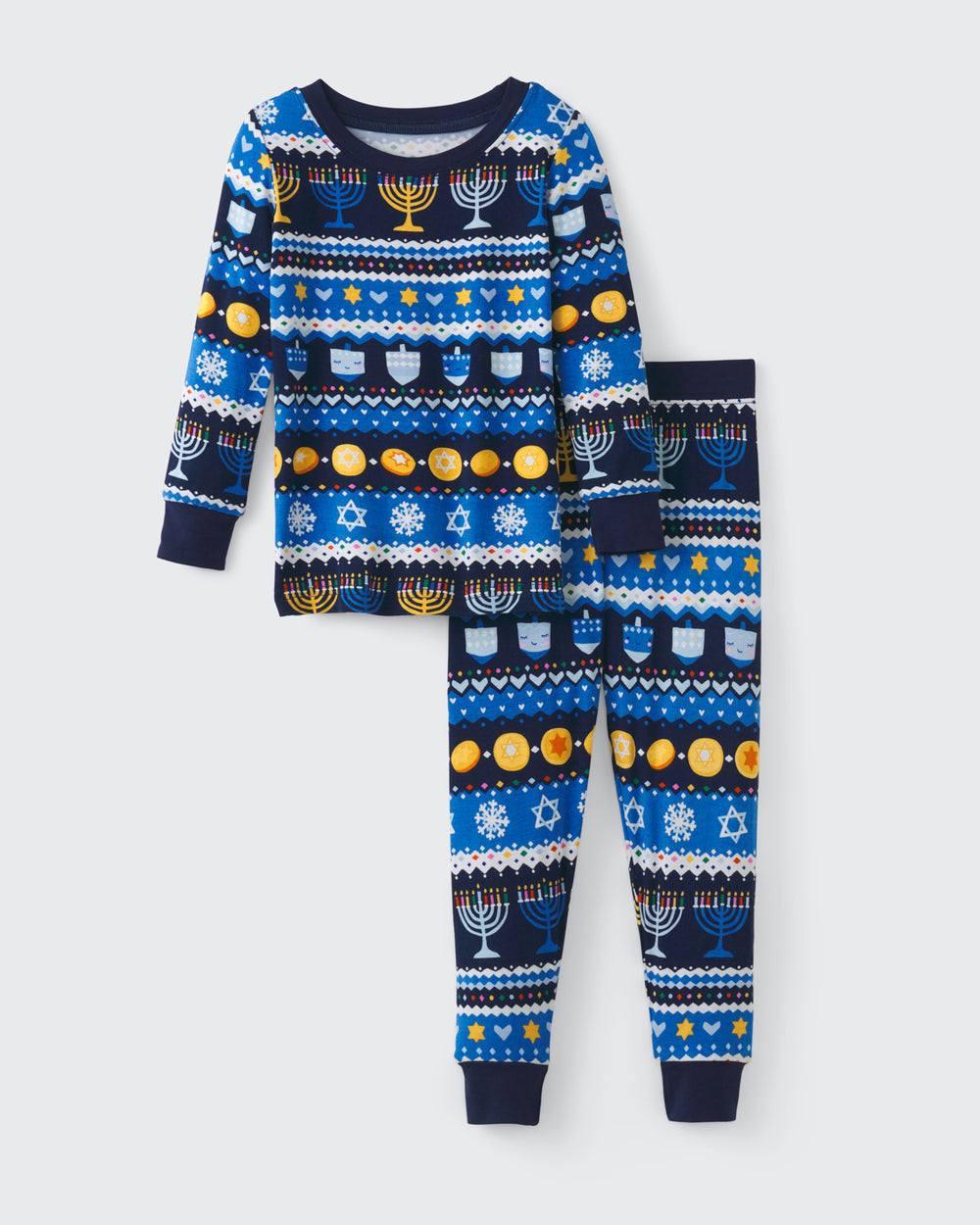Flat lay of the Hanukkah Fair Isle Two-Piece Pajama Set