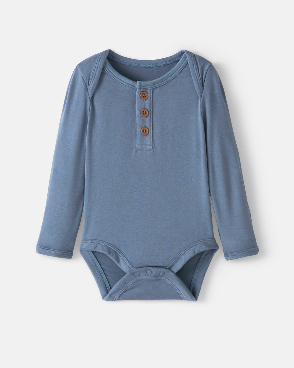 Flat lay of the Hazy Blue Henley Bodysuit