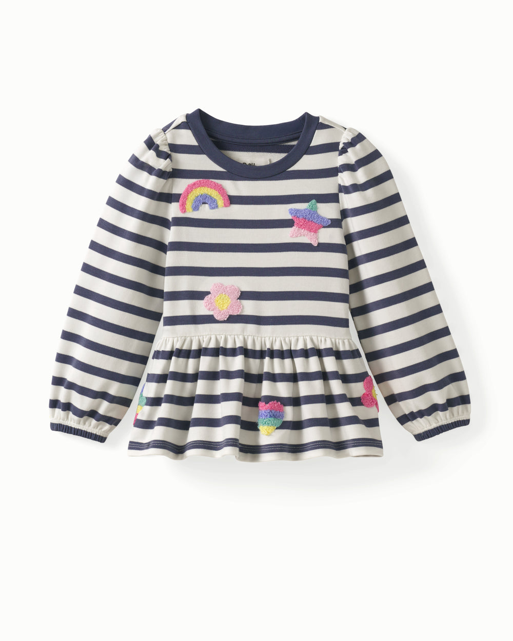 Flat lay of the Hazy Blue Stripe Puff Sleeve Peplum Top 