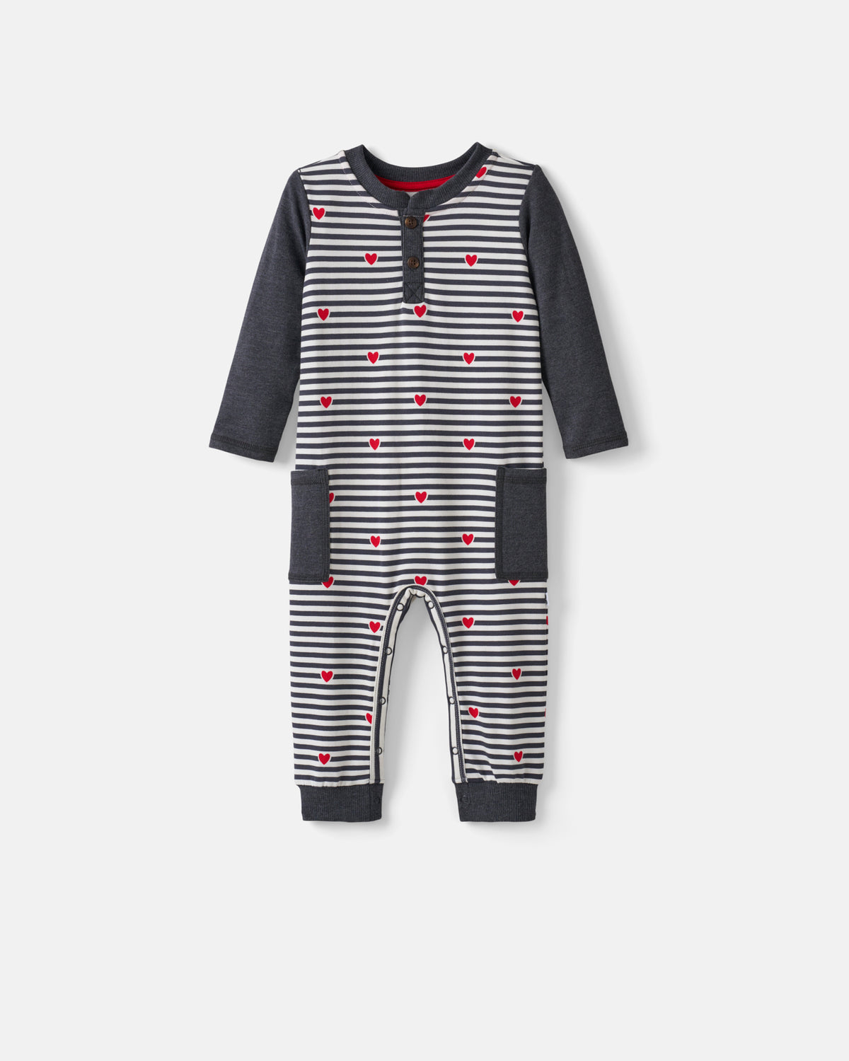 Flat lay of the Heartstrings Stripe Henley Romper