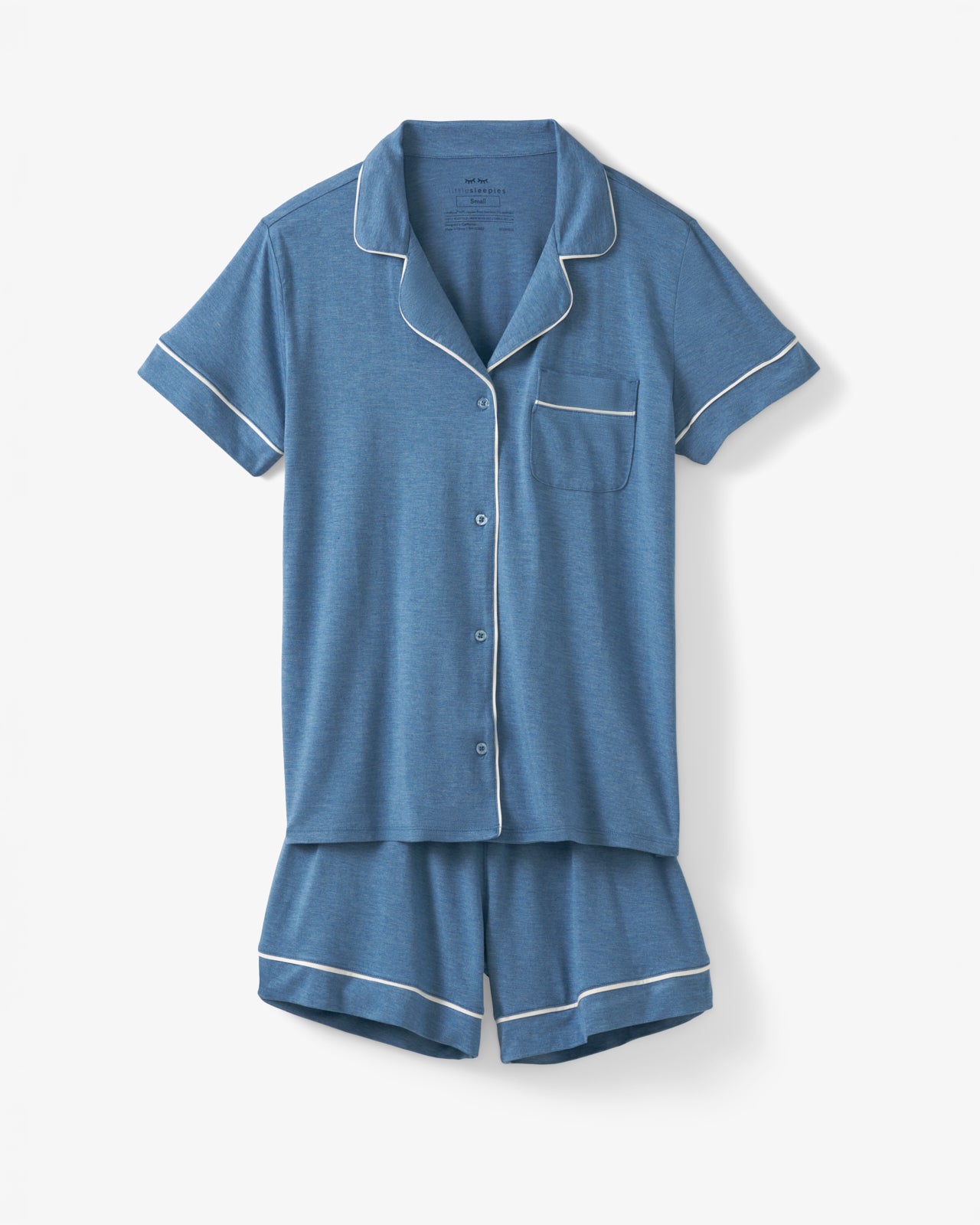 Flat lay of the Front view of woman wearing the Heather Blue Women's PJ Shorts 
