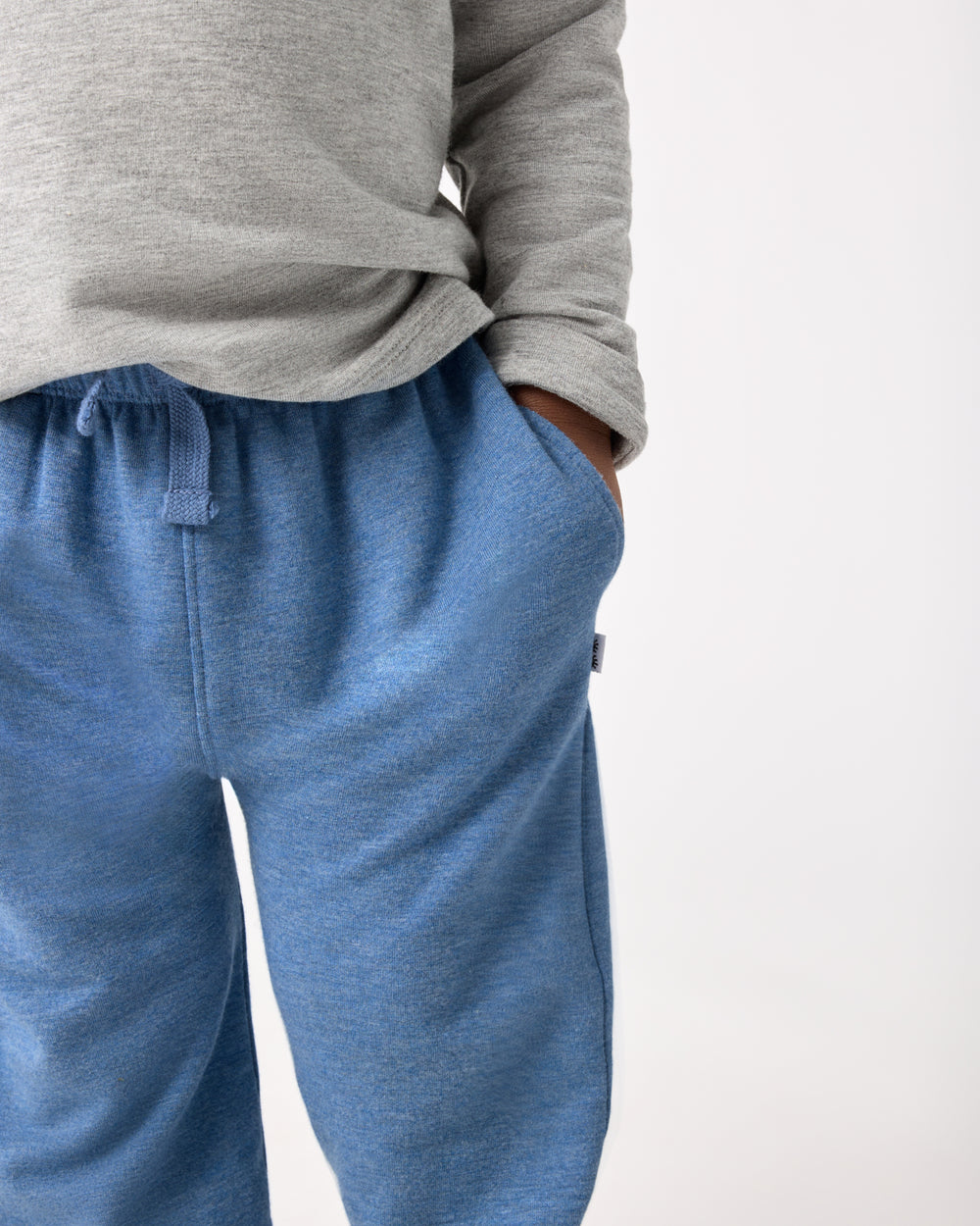 Close up of the pocket detail on the Heather Blue Jogger