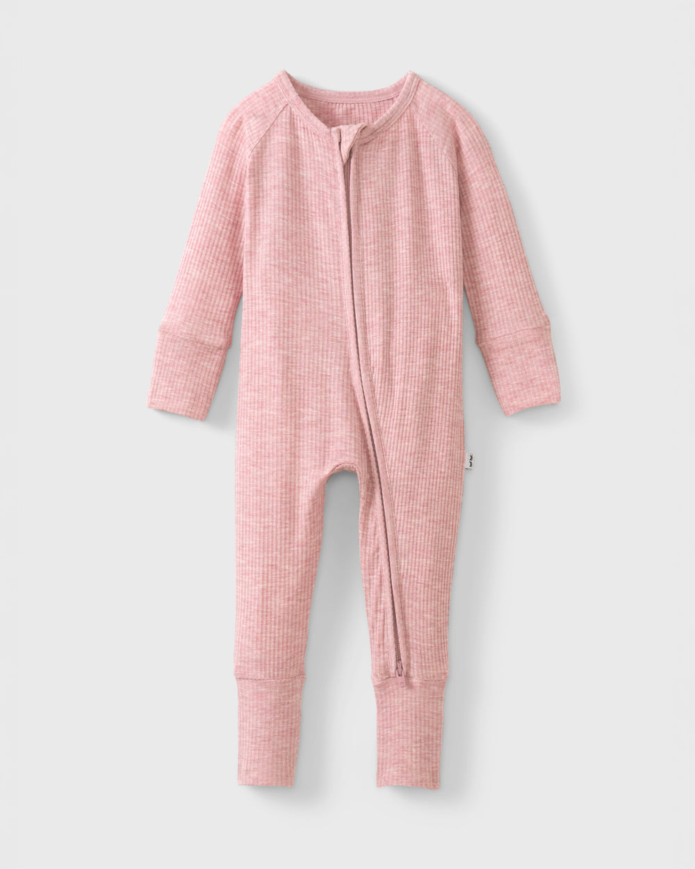 Flat lay of the Heather Mauve Ribbed Zippy