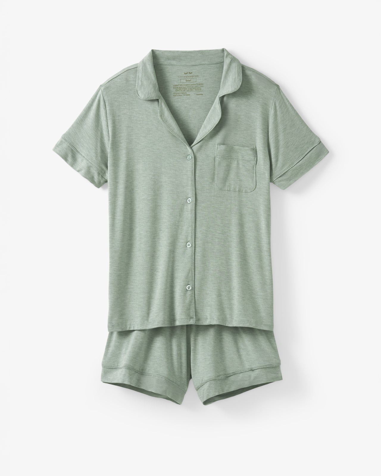 Flat lay of the Heather Sage Women's Short Sleeve & Shorts Pajama Set
