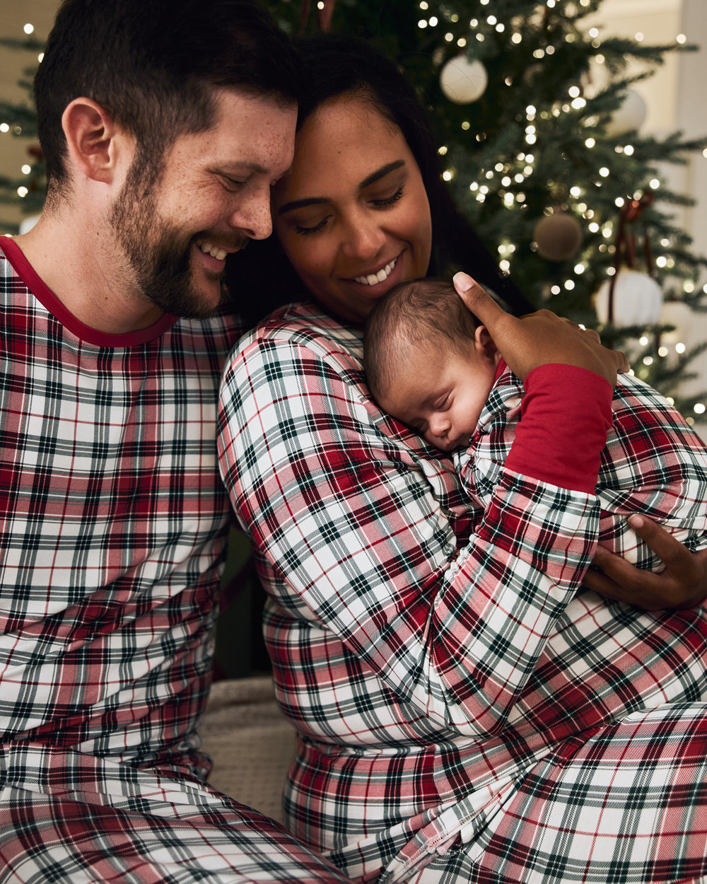 Mother holding baby wearing the Holly Plaid Infant Gown