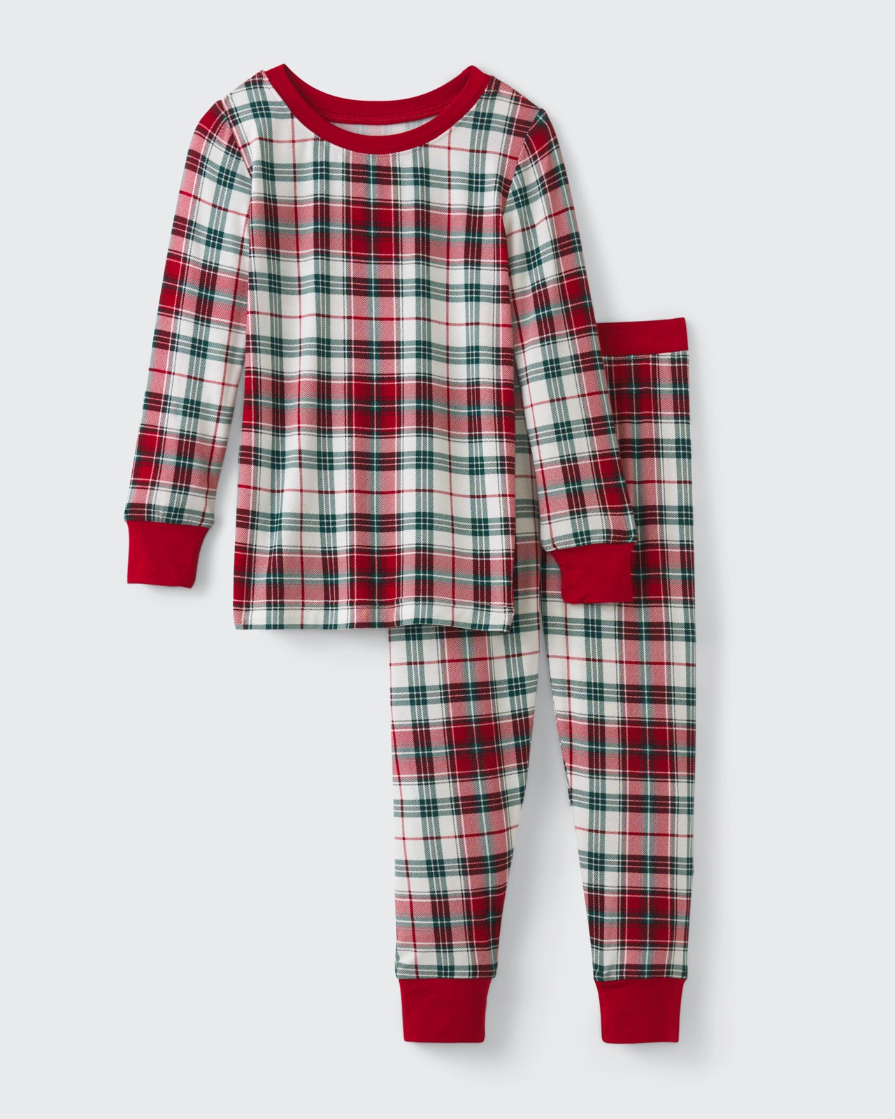 Flat lay of the Holly Plaid Two-Piece Pajama Set