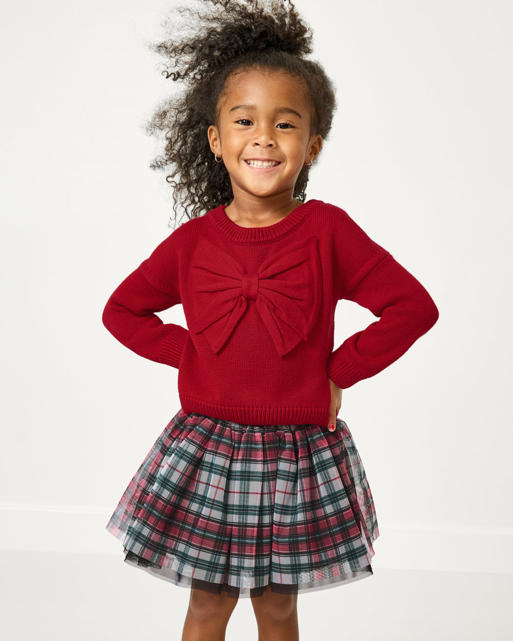 Girl wearing the Holly Plaid Tutu Skirt