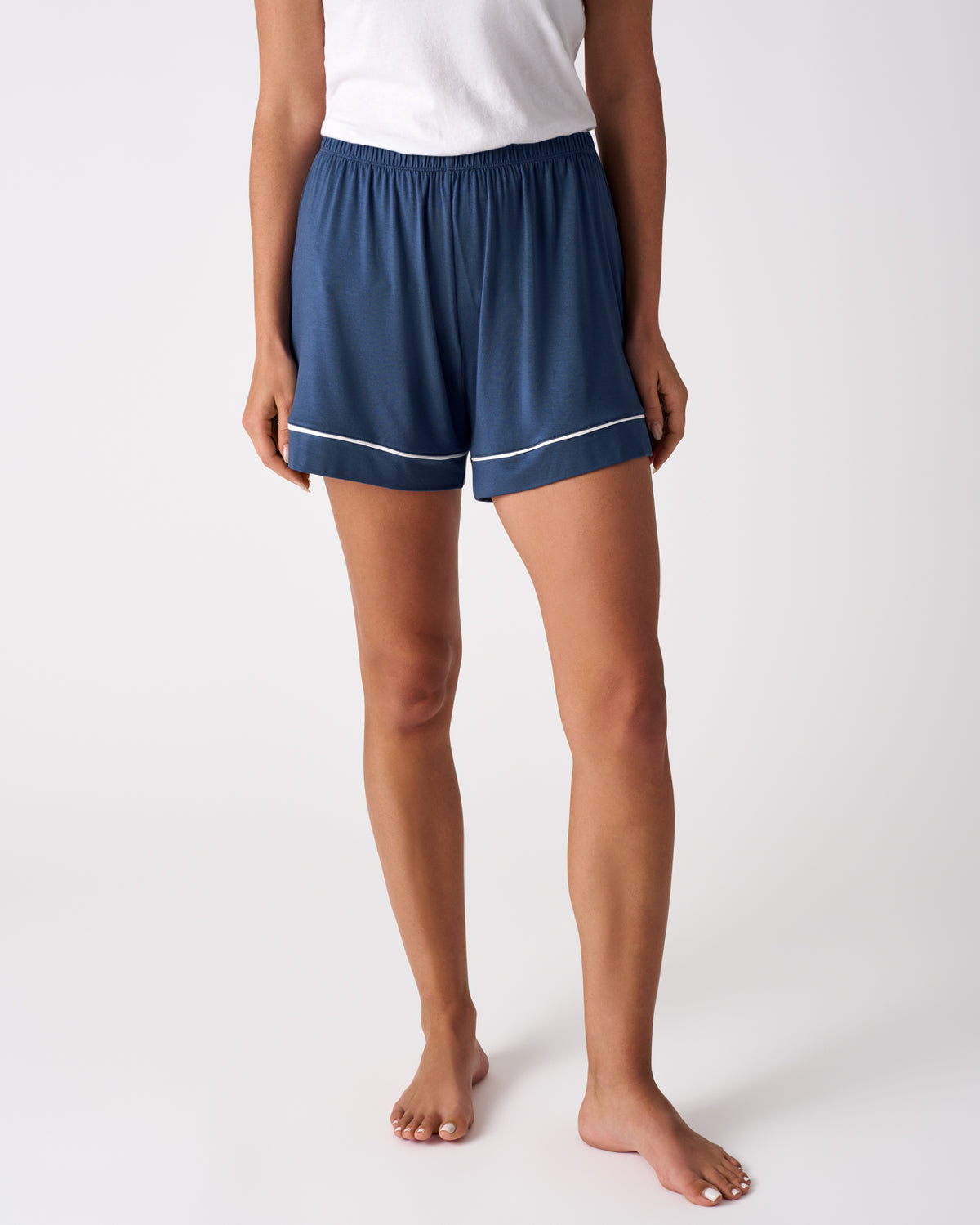 Front view of woman wearing the Indigo Women's PJ Shorts