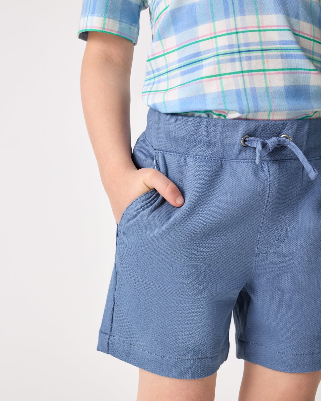 Close up of child wearing the Infinite Blue Chino Shorts