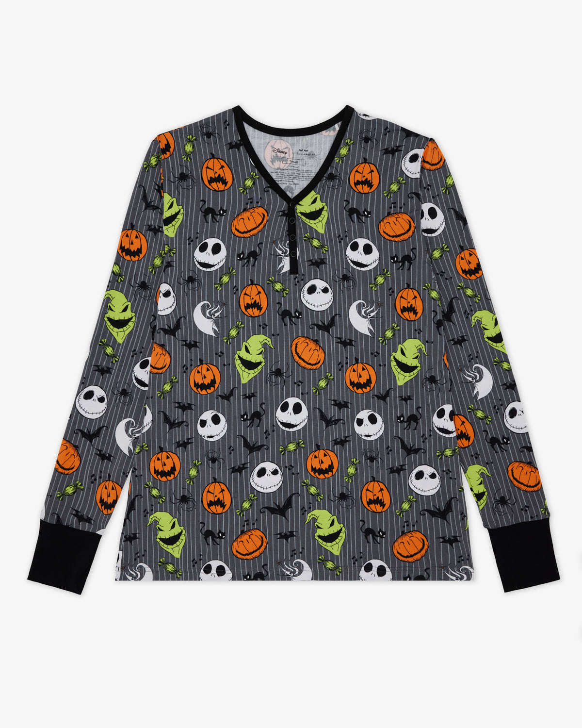 Flat lay of the Disney The Nightmare Before Christmas Women's Long Sleeve Pajama Top