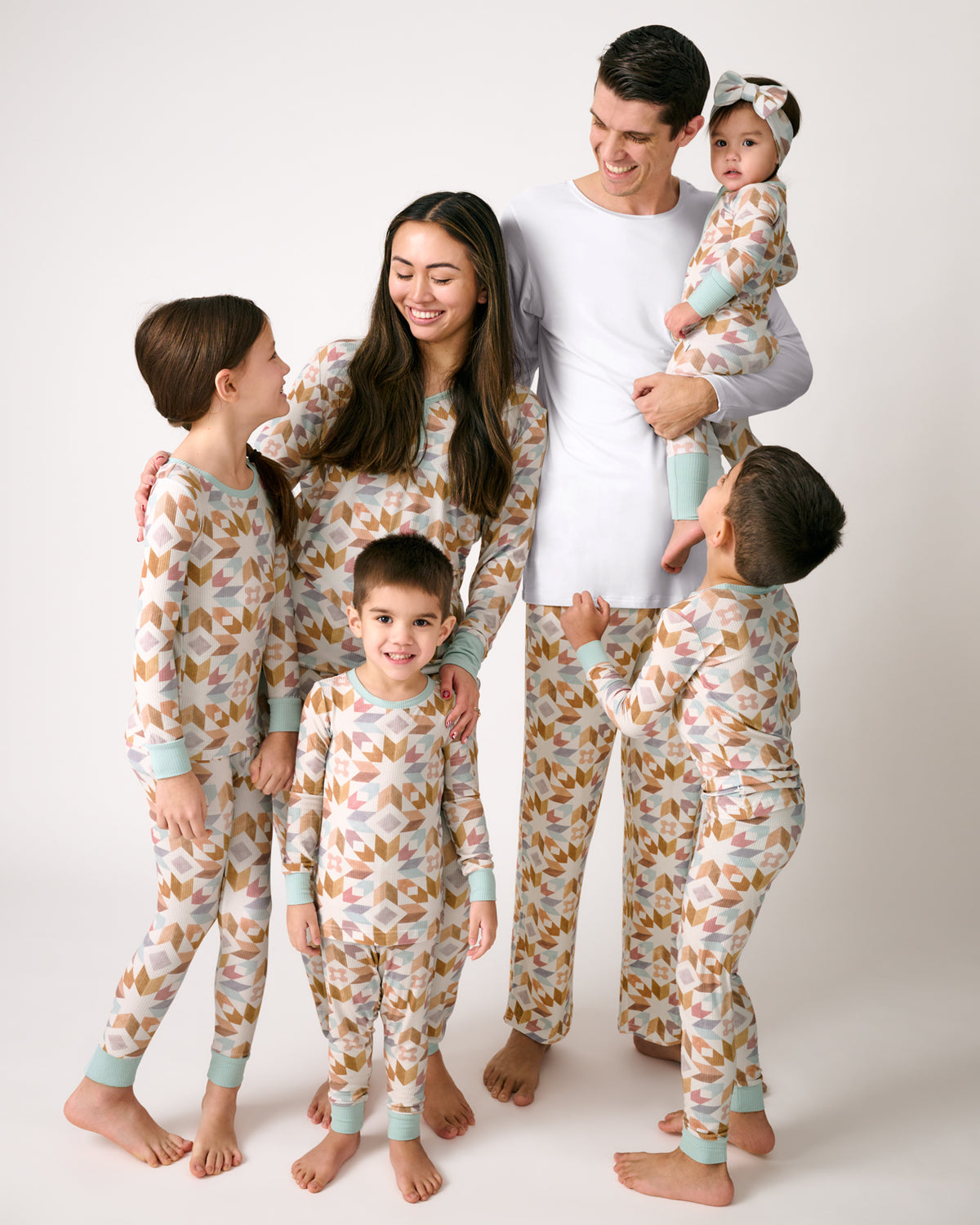 Family of six wearing Kaleidoscope Dreams Ribbed pajamas