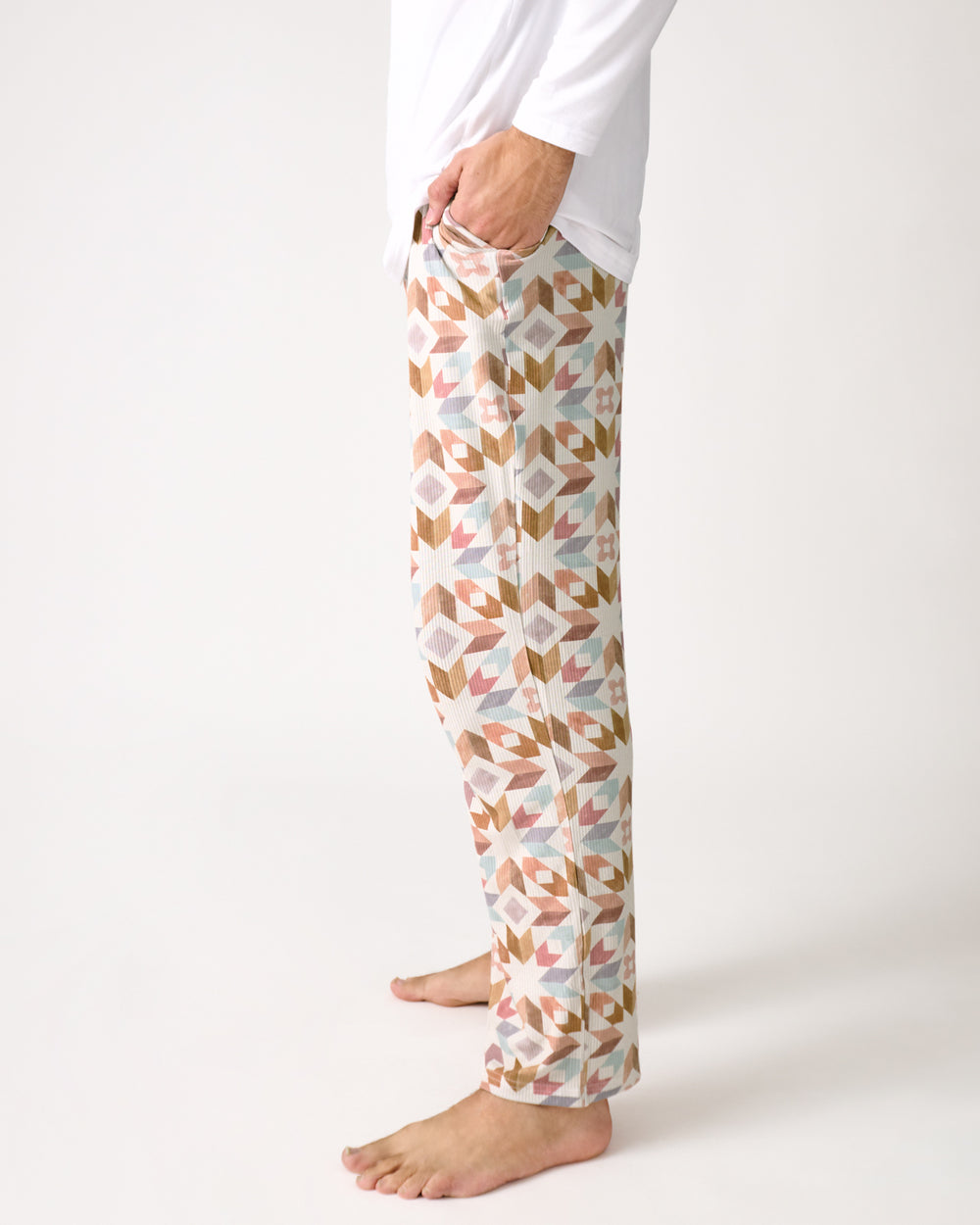 Side view of man wearing the Kaleidoscope Dreams Ribbed Men's Pajama Pants