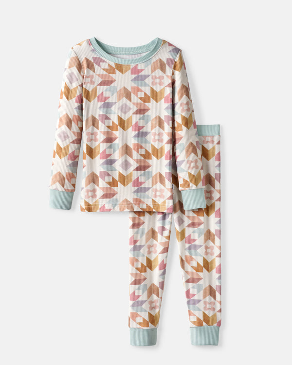 Flat lay of the Kaleidoscope Dreams Ribbed Two-Piece Pajama Set