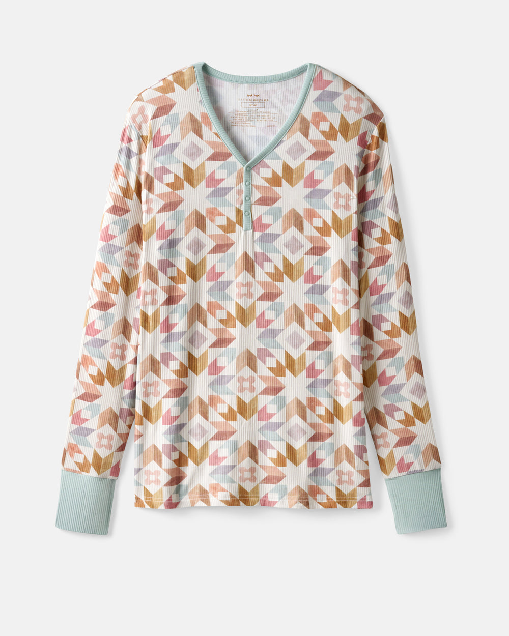 Flat lay of the Kaleidoscope Dreams Ribbed Women's Long Sleeve Pajama Top
