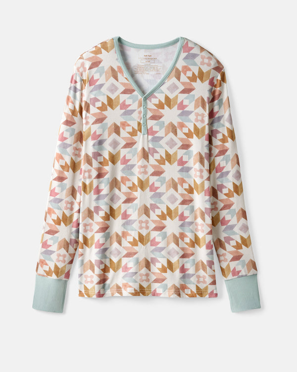 Flat lay of the Kaleidoscope Dreams Ribbed Women's Long Sleeve Pajama Top