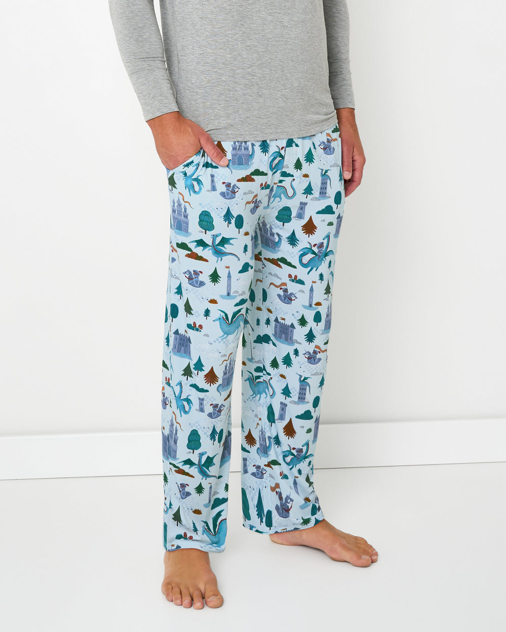 Man wearing the Knight's Quest Men's Pajama Pants