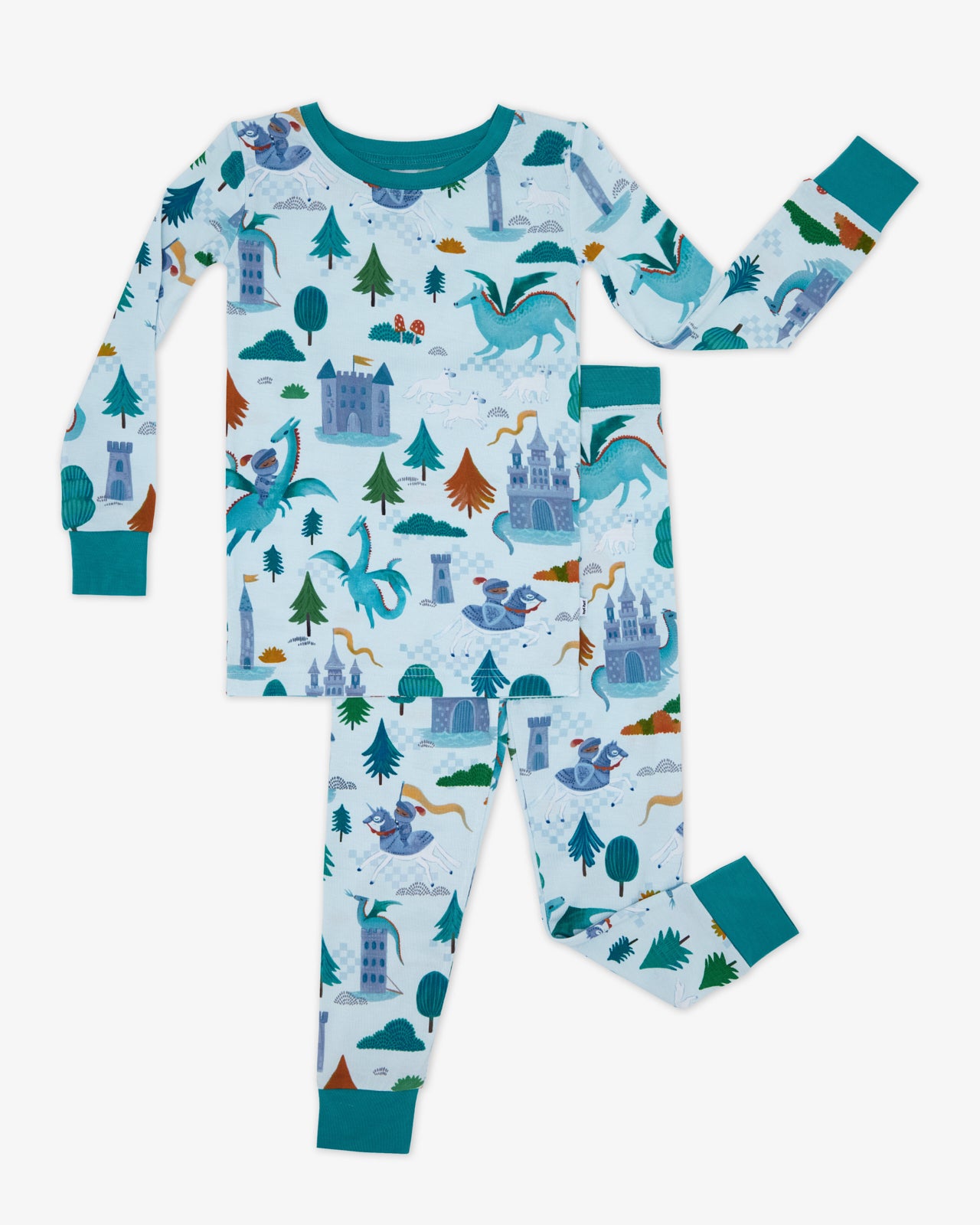 Flat lay of the Knight's Quest Two-Piece Pajama Set