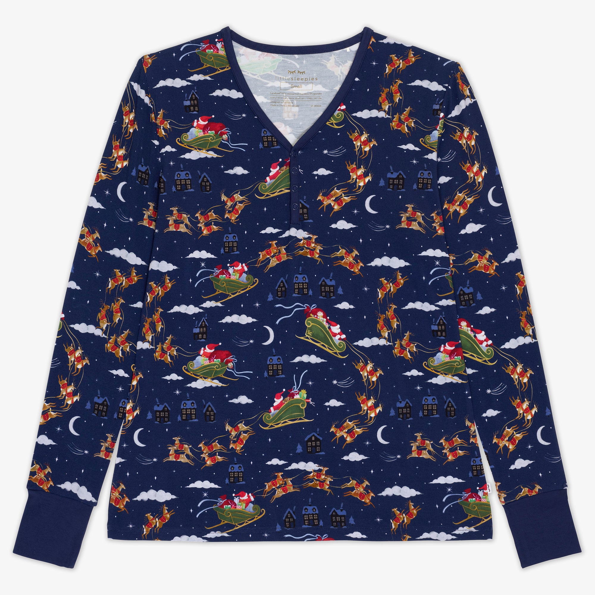 Flat lay image of a Santa's Sleigh Women's Pajama Top