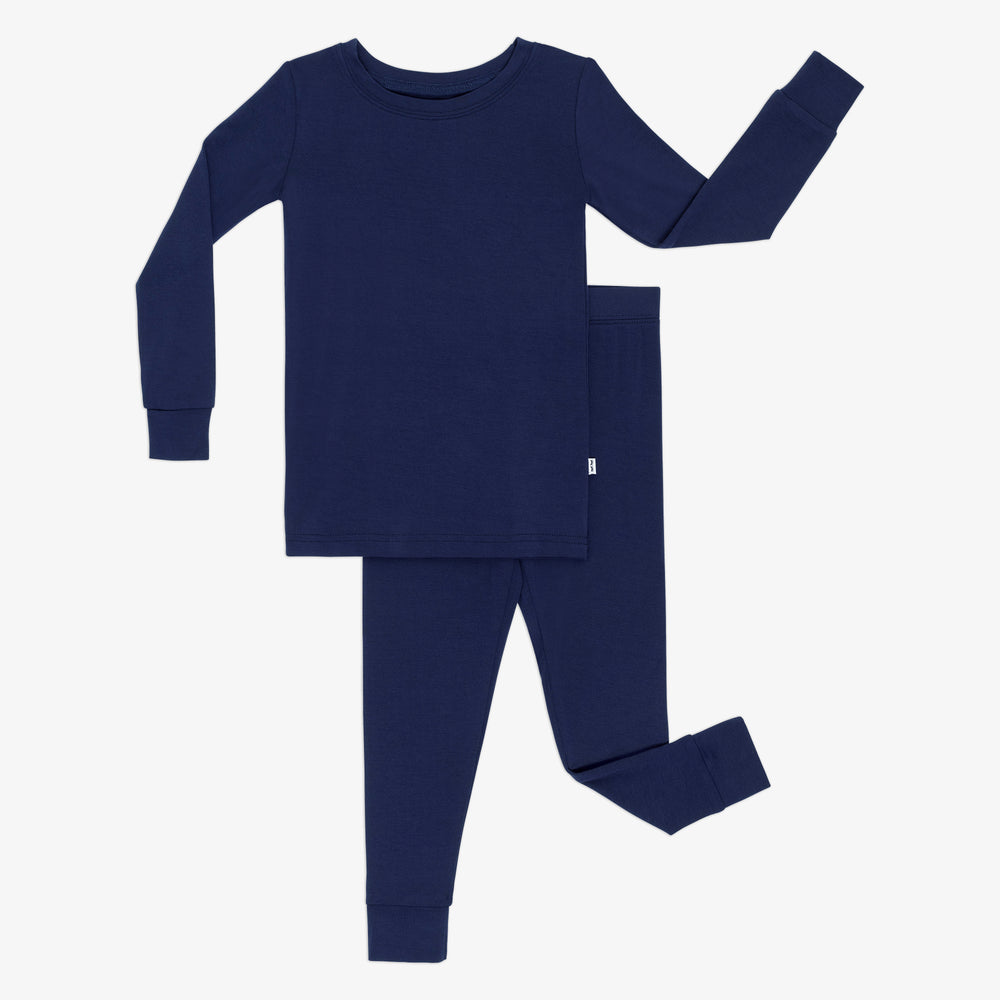 Flat lay image of the Classic Navy Two-Piece Pajama Set