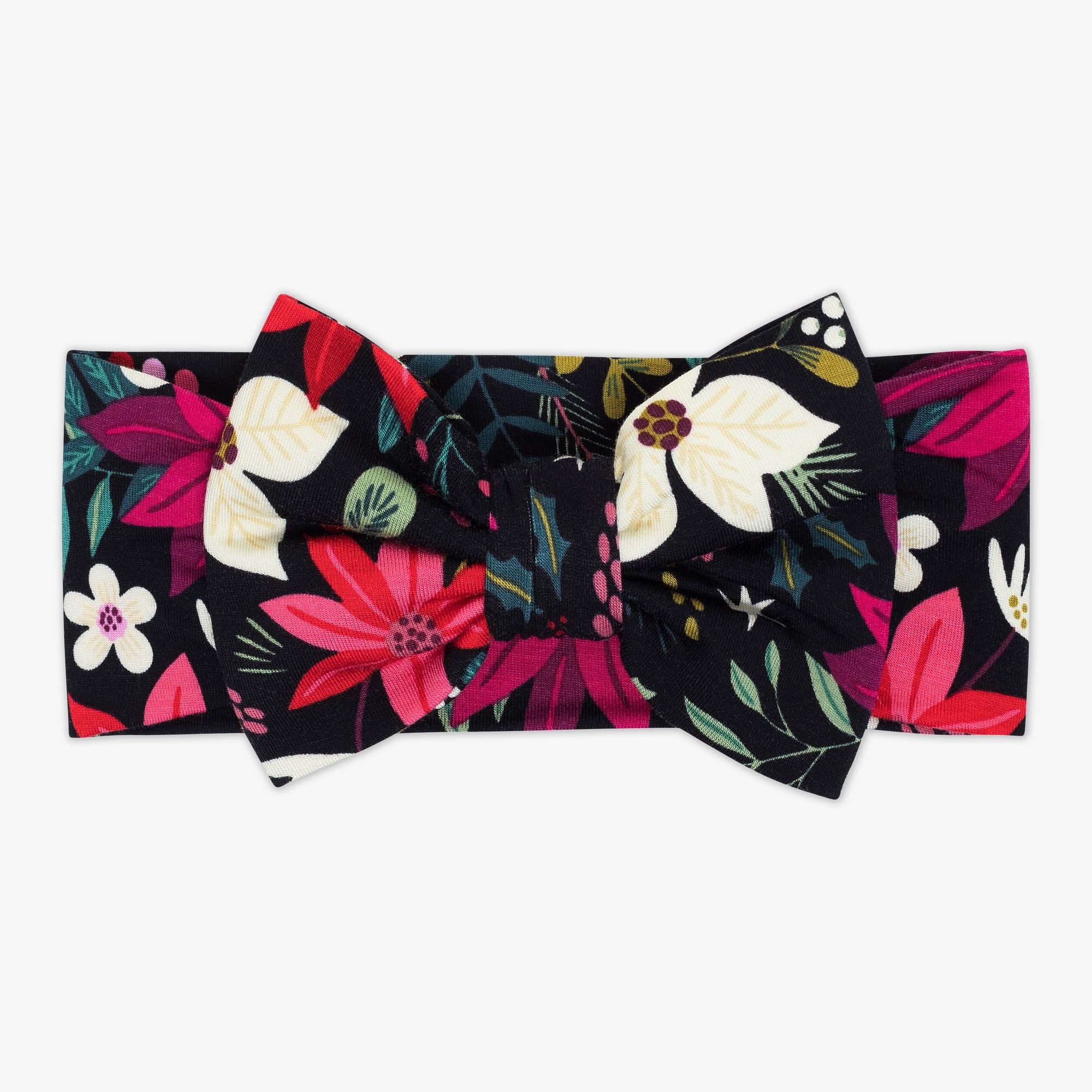 Flat lay image of the Berry Merry Luxe Bow Headband