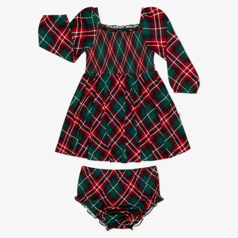 Flat lay image of a Fireside Plaid Smocked Dress with Bloomer