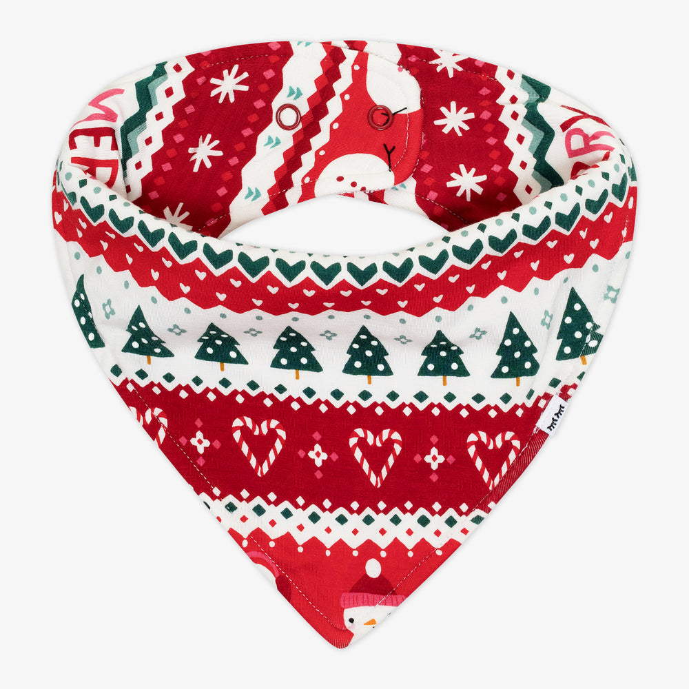 Flat lay image of a Festive Fair Isle Bandana Bib