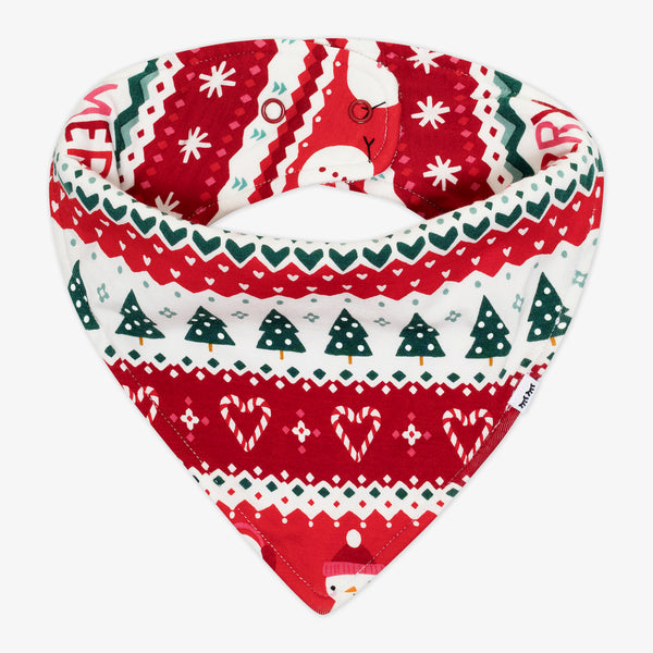 Flat lay image of a Festive Fair Isle Bandana Bib